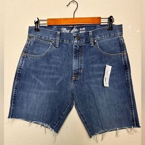 NWT Vintage Wrangler Dark Wash 8” Long Mid Rise Cut Off Upcycled Jean Shorts 31